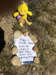Easter Bunny/Chick invites hikers to event